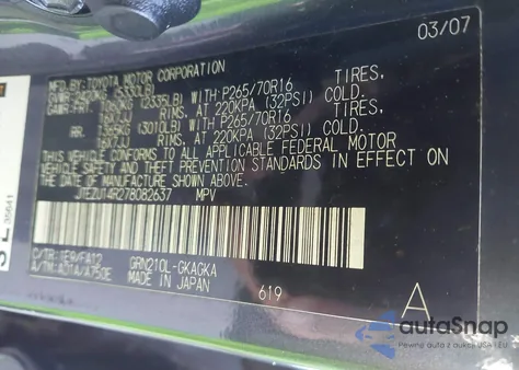 2007 Toyota 4Runner Sr5 V6 from USA, damaged, VIN JTEZU14R278082637